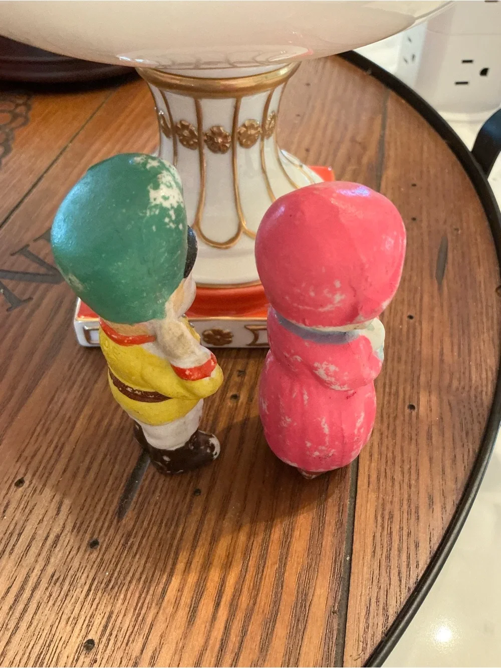 Vintage-Style Pink & Green Holiday Figurine Set